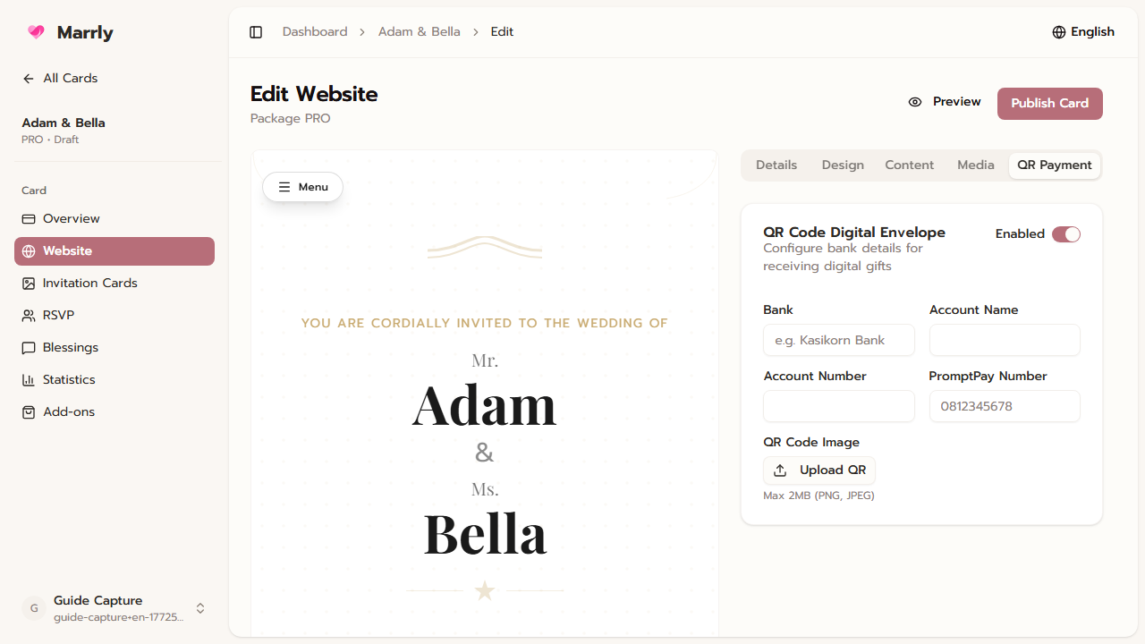 Website card QR Payment settings