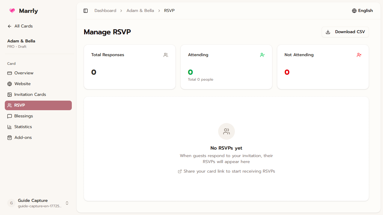 RSVP page in the Marrly Dashboard
